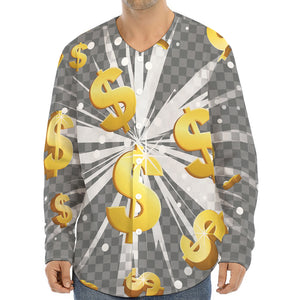 Golden Dollar Sign Explosion Print Long Sleeve Baseball Jersey