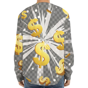 Golden Dollar Sign Explosion Print Long Sleeve Baseball Jersey