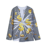 Golden Dollar Sign Explosion Print Long Sleeve Short Coat