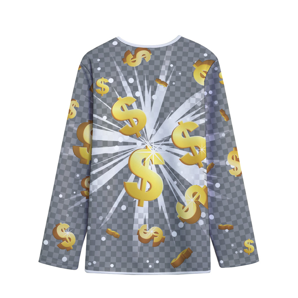 Golden Dollar Sign Explosion Print Long Sleeve Short Coat