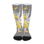 Golden Dollar Sign Explosion Print Long Socks