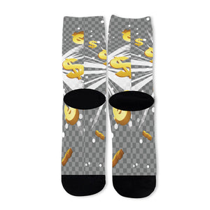 Golden Dollar Sign Explosion Print Long Socks