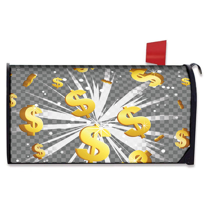 Golden Dollar Sign Explosion Print Mailbox Cover