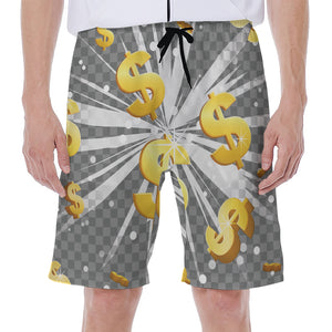 Golden Dollar Sign Explosion Print Men's Beach Shorts