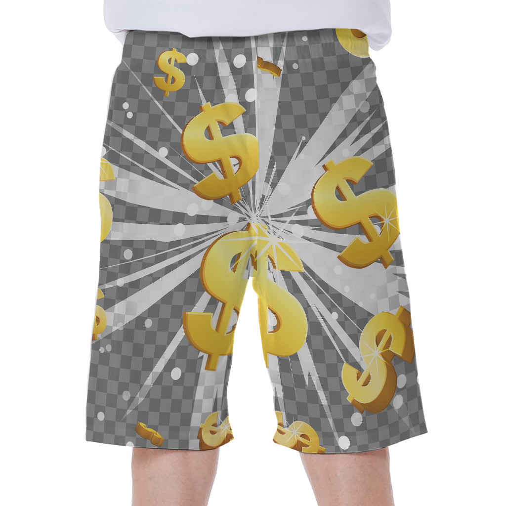 Golden Dollar Sign Explosion Print Men's Beach Shorts