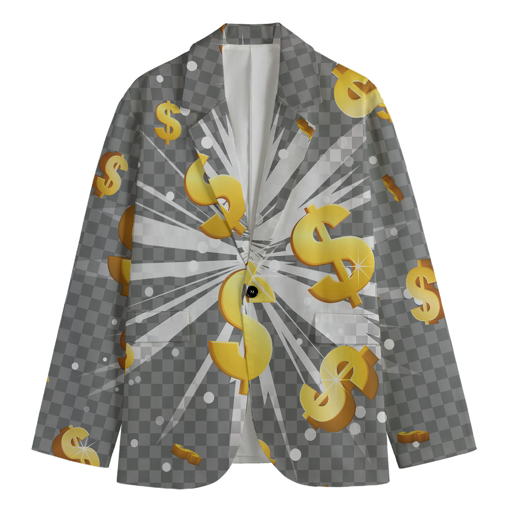 Golden Dollar Sign Explosion Print Men's Blazer