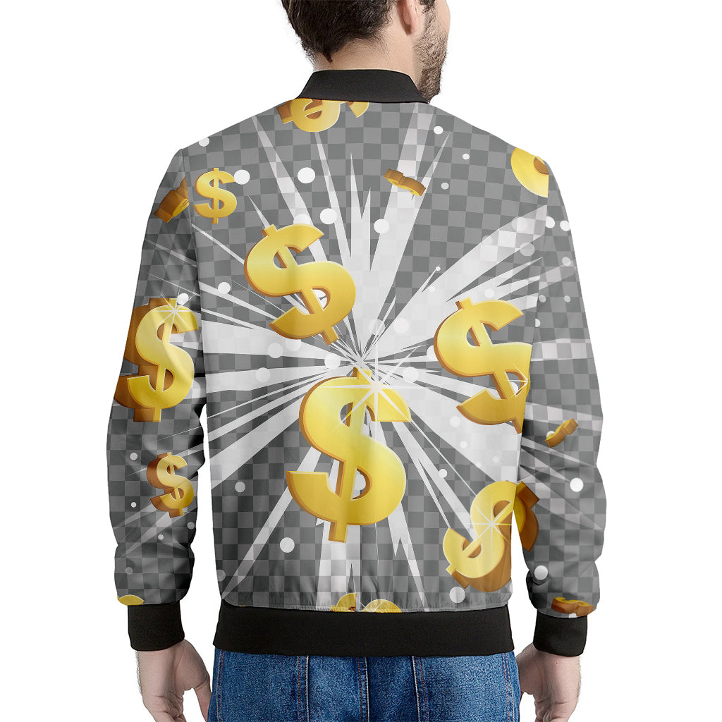 Golden Dollar Sign Explosion Print Men's Bomber Jacket