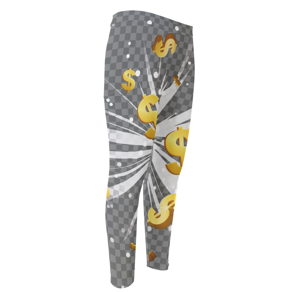 Golden Dollar Sign Explosion Print Men's Compression Pants