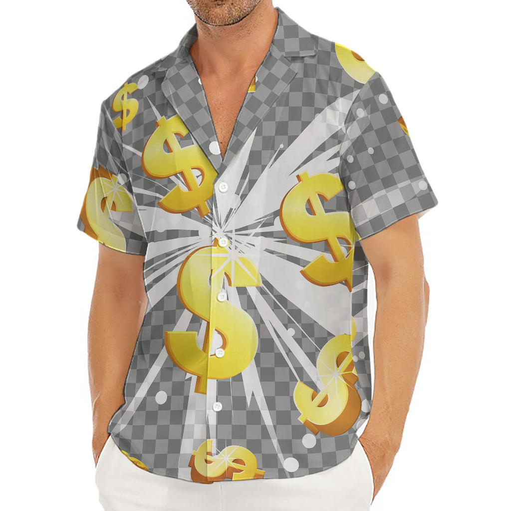 Golden Dollar Sign Explosion Print Men's Deep V-Neck Shirt