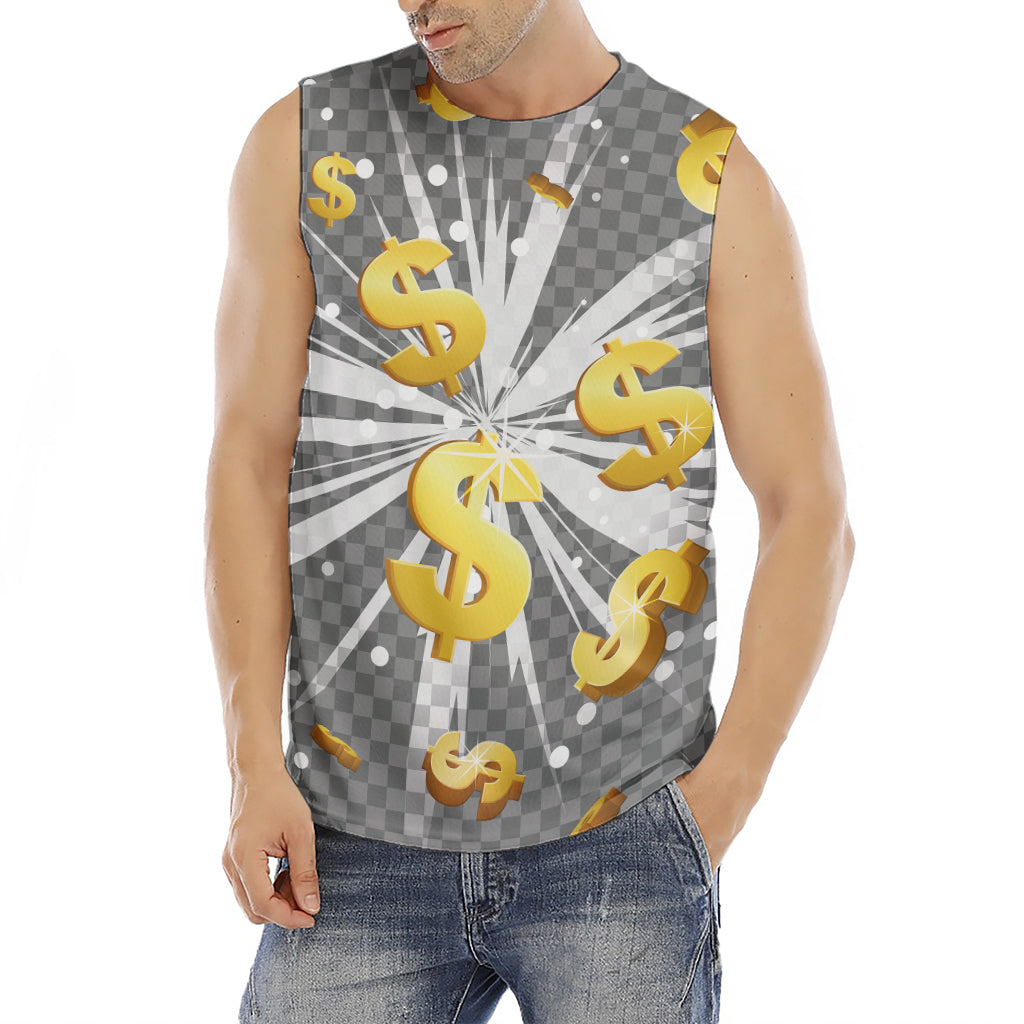 Golden Dollar Sign Explosion Print Men's Fitness Tank Top