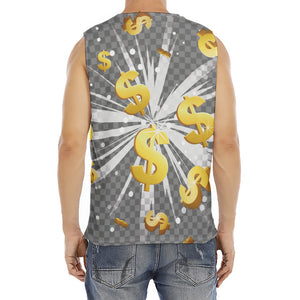 Golden Dollar Sign Explosion Print Men's Fitness Tank Top