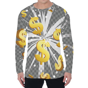 Golden Dollar Sign Explosion Print Men's Long Sleeve T-Shirt