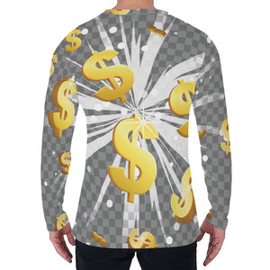 Golden Dollar Sign Explosion Print Men's Long Sleeve T-Shirt