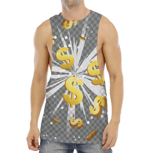 Golden Dollar Sign Explosion Print Men's Muscle Tank Top