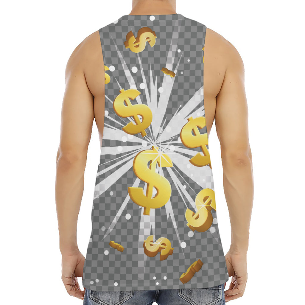 Golden Dollar Sign Explosion Print Men's Muscle Tank Top