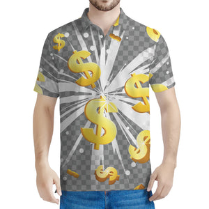 Golden Dollar Sign Explosion Print Men's Polo Shirt