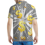 Golden Dollar Sign Explosion Print Men's Polo Shirt