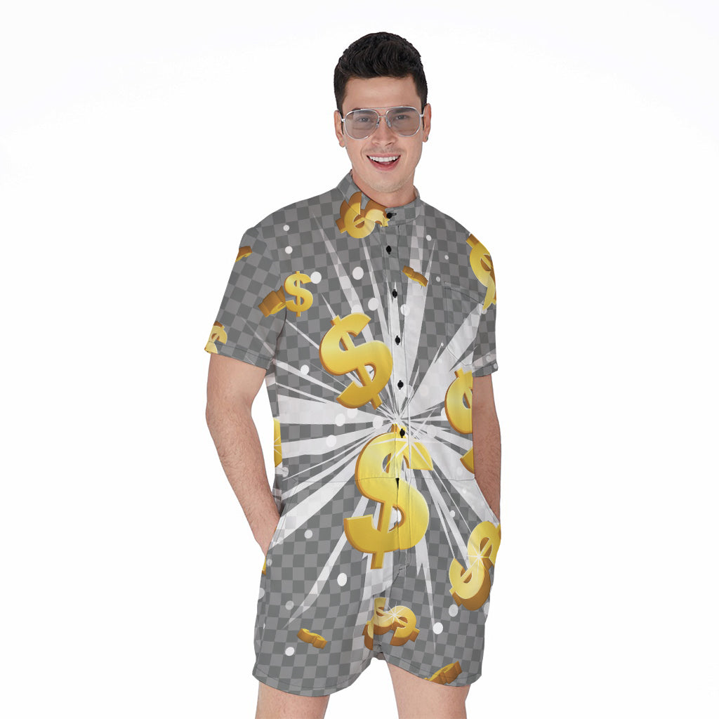 Golden Dollar Sign Explosion Print Men's Rompers