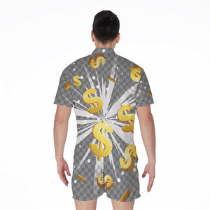 Golden Dollar Sign Explosion Print Men's Rompers