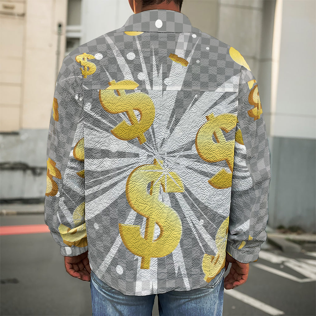 Golden Dollar Sign Explosion Print Men's Shirt Jacket