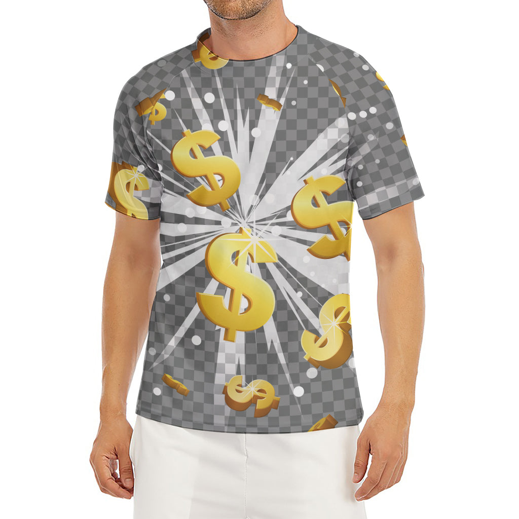 Golden Dollar Sign Explosion Print Men's Short Sleeve Rash Guard