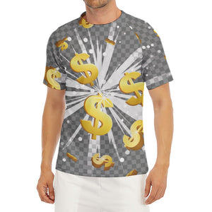 Golden Dollar Sign Explosion Print Men's Short Sleeve Rash Guard