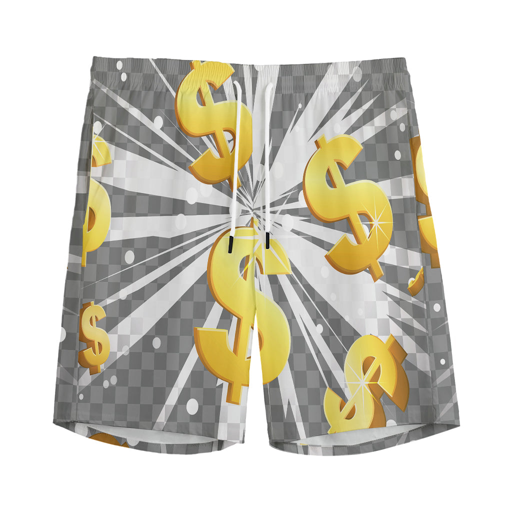 Golden Dollar Sign Explosion Print Men's Sports Shorts