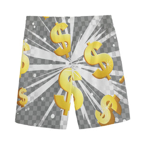 Golden Dollar Sign Explosion Print Men's Sports Shorts