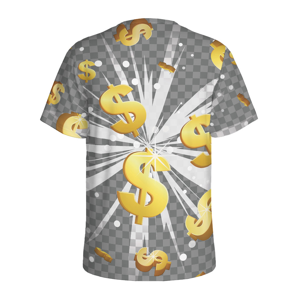 Golden Dollar Sign Explosion Print Men's Sports T-Shirt