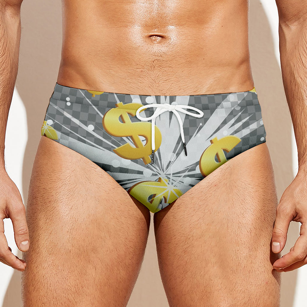 Golden Dollar Sign Explosion Print Men's Swim Briefs