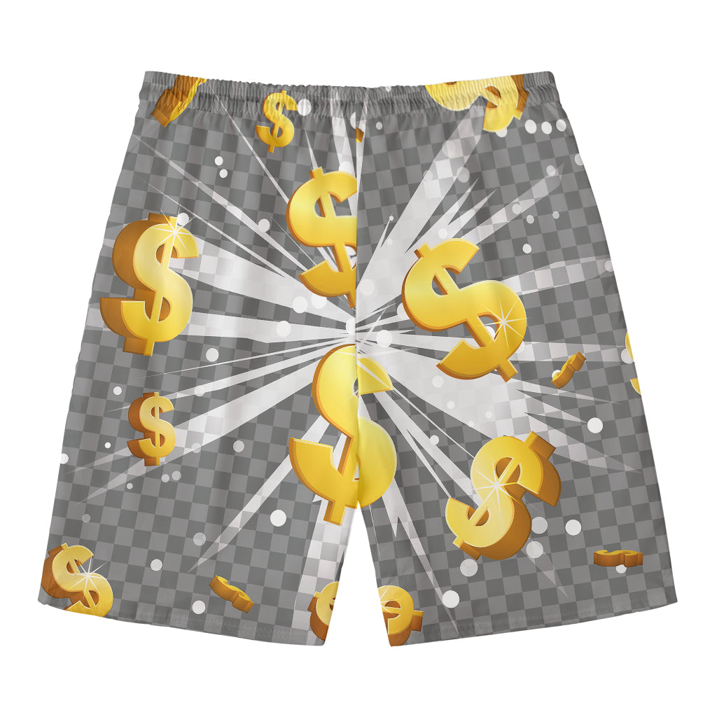 Golden Dollar Sign Explosion Print Men's Swim Trunks