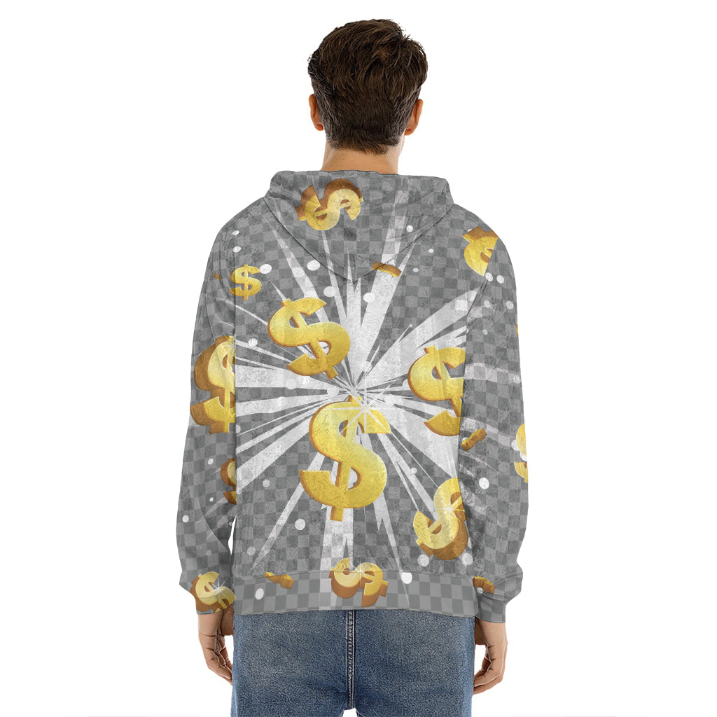 Golden Dollar Sign Explosion Print Men's Velvet Pullover Hoodie