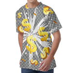 Golden Dollar Sign Explosion Print Men's Velvet T-Shirt