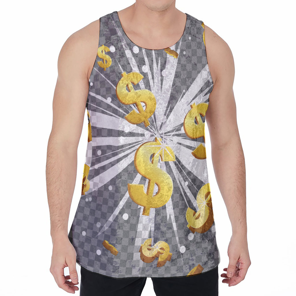 Golden Dollar Sign Explosion Print Men's Velvet Tank Top