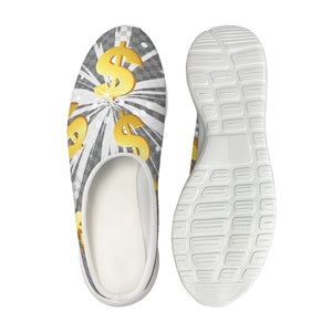 Golden Dollar Sign Explosion Print Mesh Casual Shoes