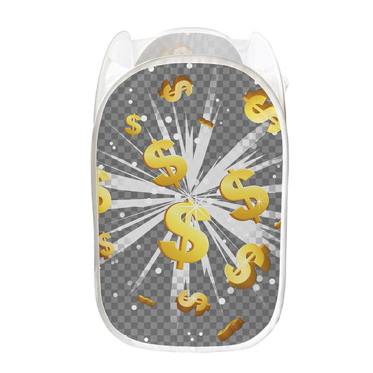 Golden Dollar Sign Explosion Print Mesh Laundry Hamper