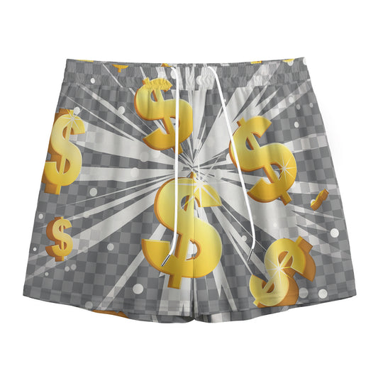 Golden Dollar Sign Explosion Print Mesh Shorts