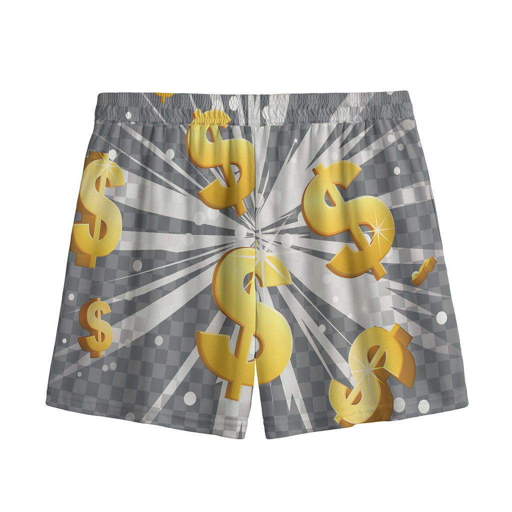 Golden Dollar Sign Explosion Print Mesh Shorts