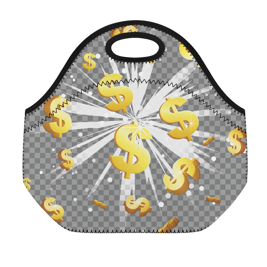 Golden Dollar Sign Explosion Print Neoprene Lunch Bag