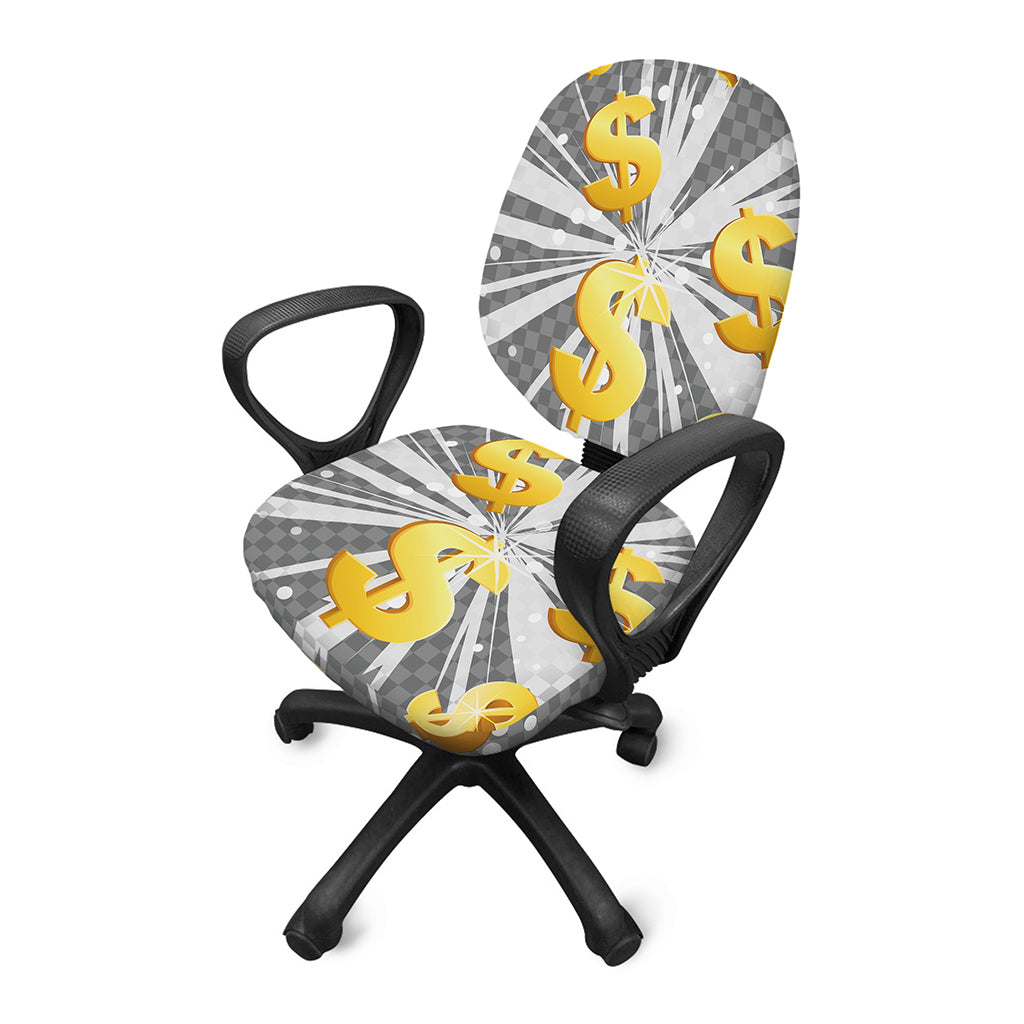 Golden Dollar Sign Explosion Print Office Chair Cover