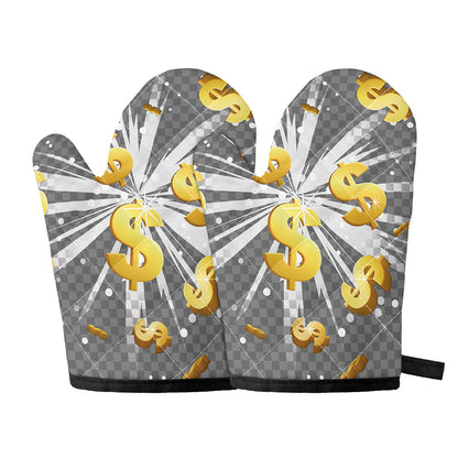 Golden Dollar Sign Explosion Print Oven Mitts