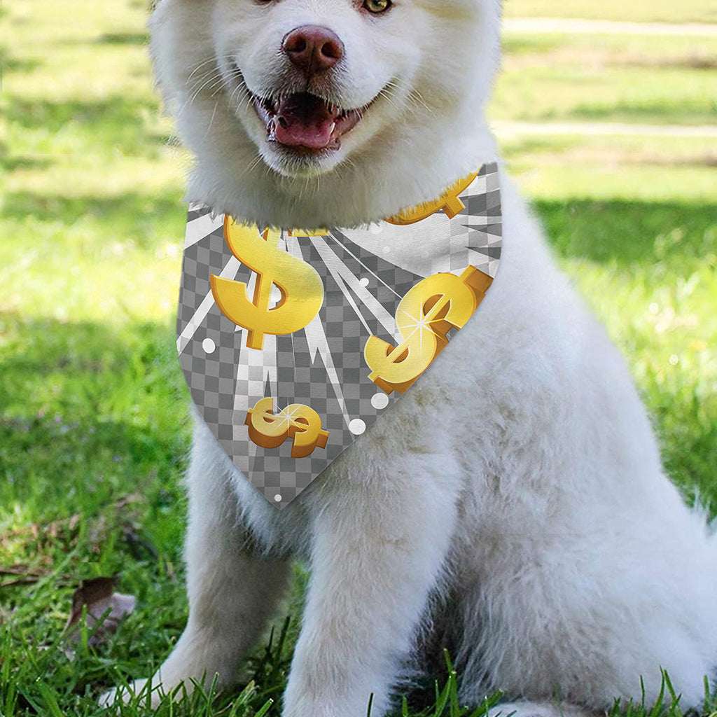 Golden Dollar Sign Explosion Print Over The Collar Dog Bandana