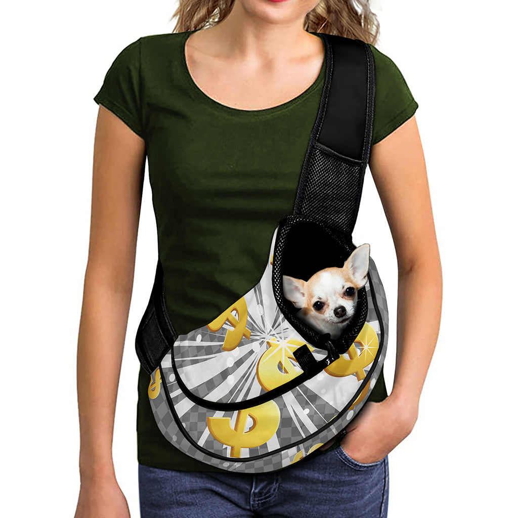 Golden Dollar Sign Explosion Print Pet Sling Carrier