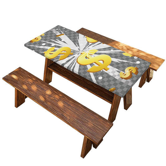 Golden Dollar Sign Explosion Print Picnic Table Cover