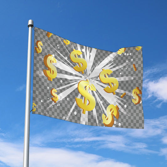 Golden Dollar Sign Explosion Print Polyester Flag
