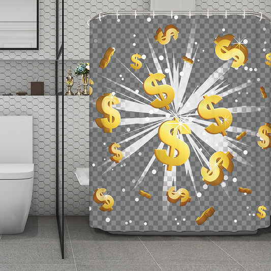 Golden Dollar Sign Explosion Print Polyester Shower Curtain