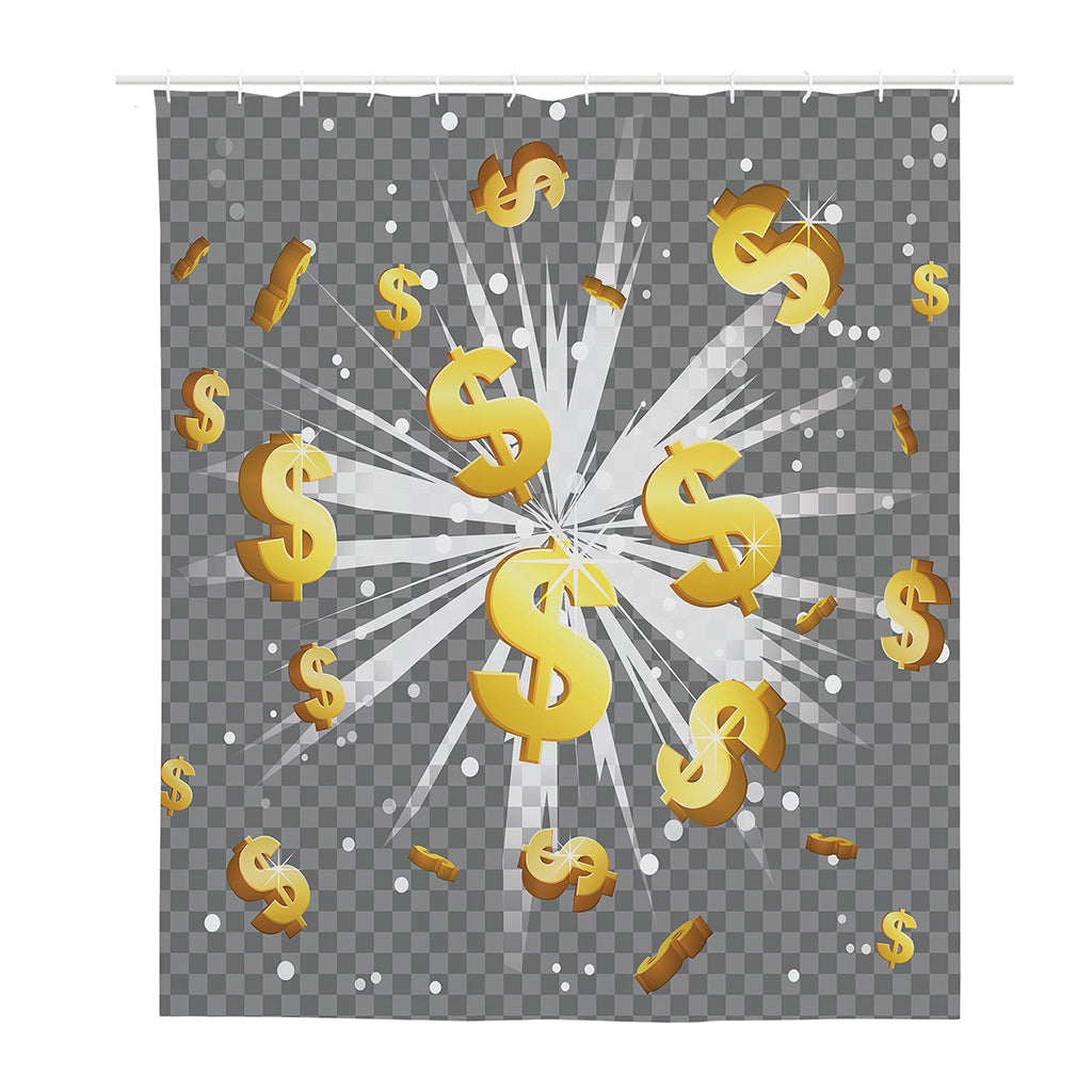 Golden Dollar Sign Explosion Print Polyester Shower Curtain