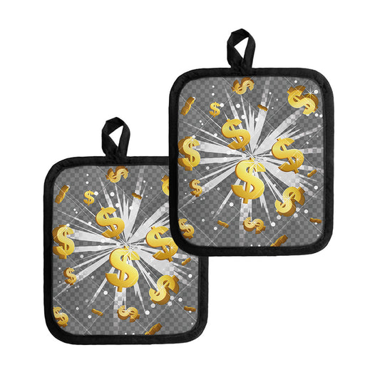 Golden Dollar Sign Explosion Print Pot Holders
