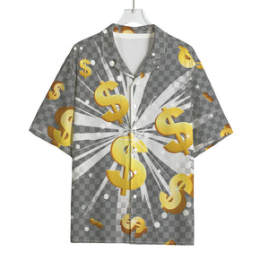 Golden Dollar Sign Explosion Print Rayon Hawaiian Shirt