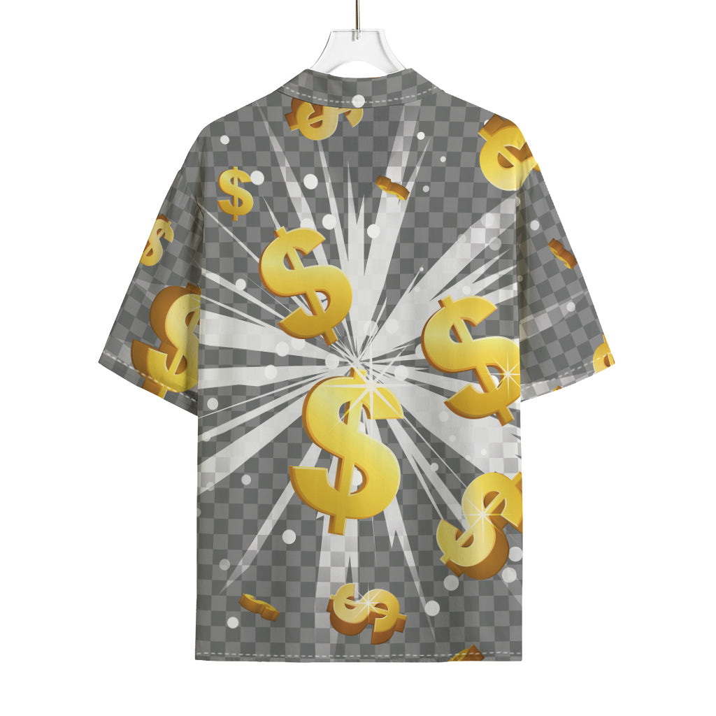 Golden Dollar Sign Explosion Print Rayon Hawaiian Shirt